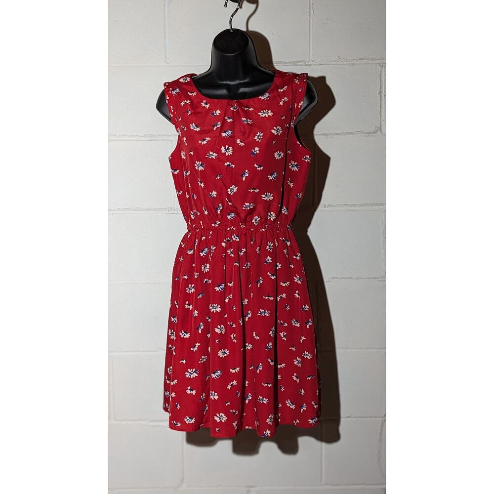 Charming Charlie Red Floral Print Sleeveless Dress Casual Summer Sun Dress Small